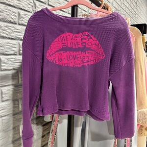 Flowers by Zoe Purple Waffle Knit Top with Black Logo Tag